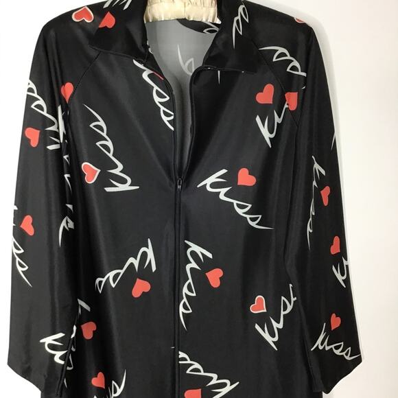Vintage lounge robe half zip front kiss‎ print mumu - Picture 2 of 7